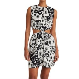 Faithful The Brand La Pineta Dress Women 12 White Black 100% Linen Short Cut Out